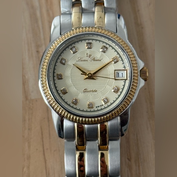 Lucien Piccard Diamond New IOB Ladies Watch Two-Tone Case Bracelet Gold Dial